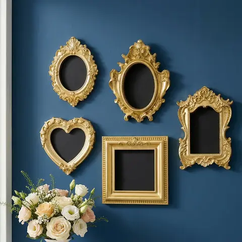 5pcs European Style Wall Decorations, Resin Hand-Painted Art Crafts, DIY Photo Frame, Home Party Festival Decoration, Aesthetic Room Decoration