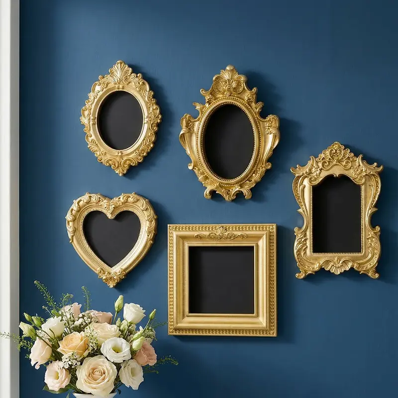 5pcs European Style Wall Decorations, Resin Hand-Painted Art Crafts, DIY Photo Frame, Home Party Festival Decoration, Aesthetic Room Decoration