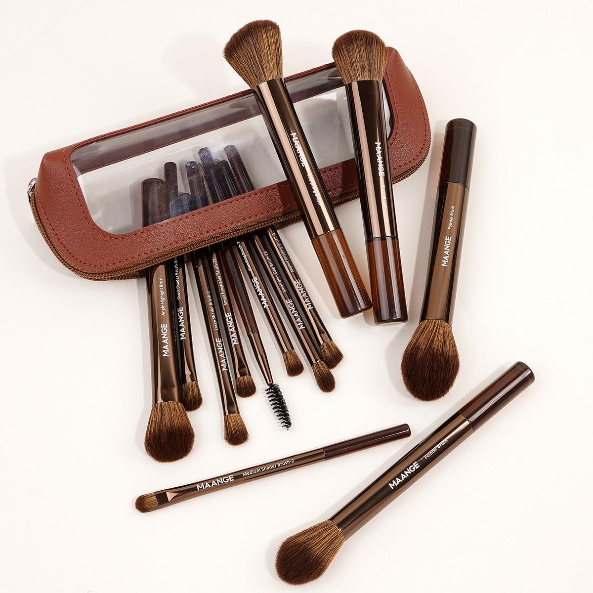 Maange 14-Piece Makeup Tool Set, Includes 13 Brushes + Brush Case, Foundation Brush, Blush Brush, Loose Powder Brush, Eyeshadow Brush, Mascara Brush, Highlighter Brush
