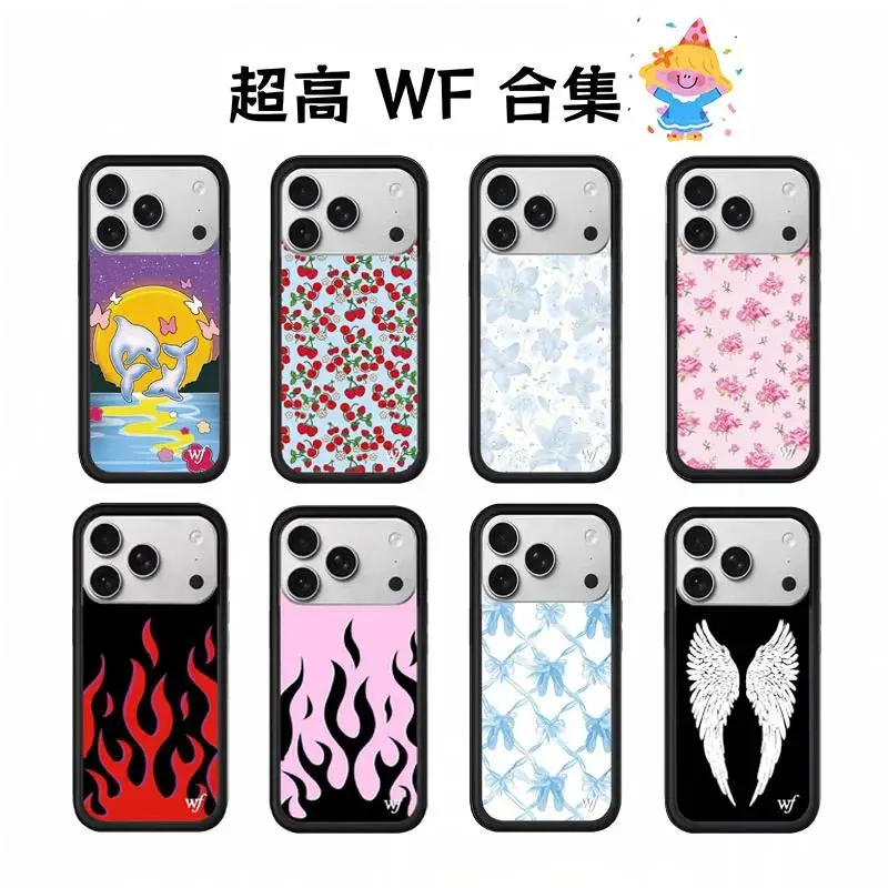 WF Collection Phone Case Dolphin Floral Fire Angel Wing for iPhone 11 12 13 14 15 16 17 Pro Max plus air Shockproof Protective