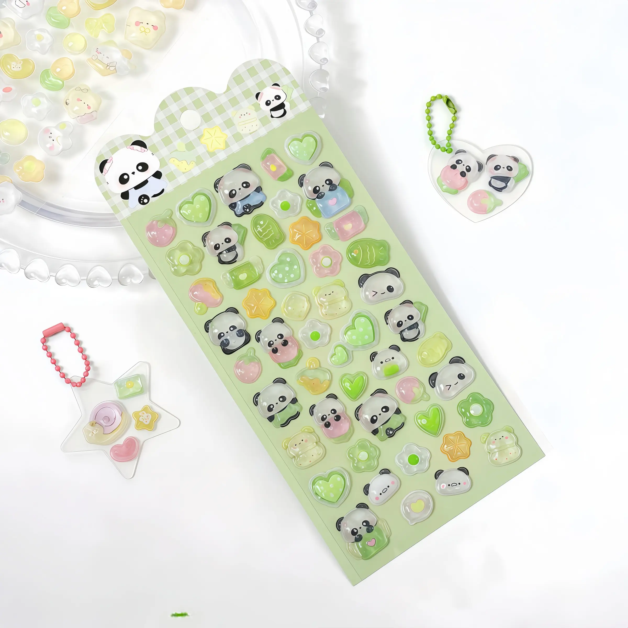 Cute 3D Kawaii Epoxy Stickers, Cartoon Panda Bear Rainbow Transparent Bubble Resin Stickers, Shiny Self Adhesive Decals for Journaling, Kaka Card, Phone Case, DIY Crafts, Kids Gifts, Aesthetic Korean Stationery Stickers, Accessories