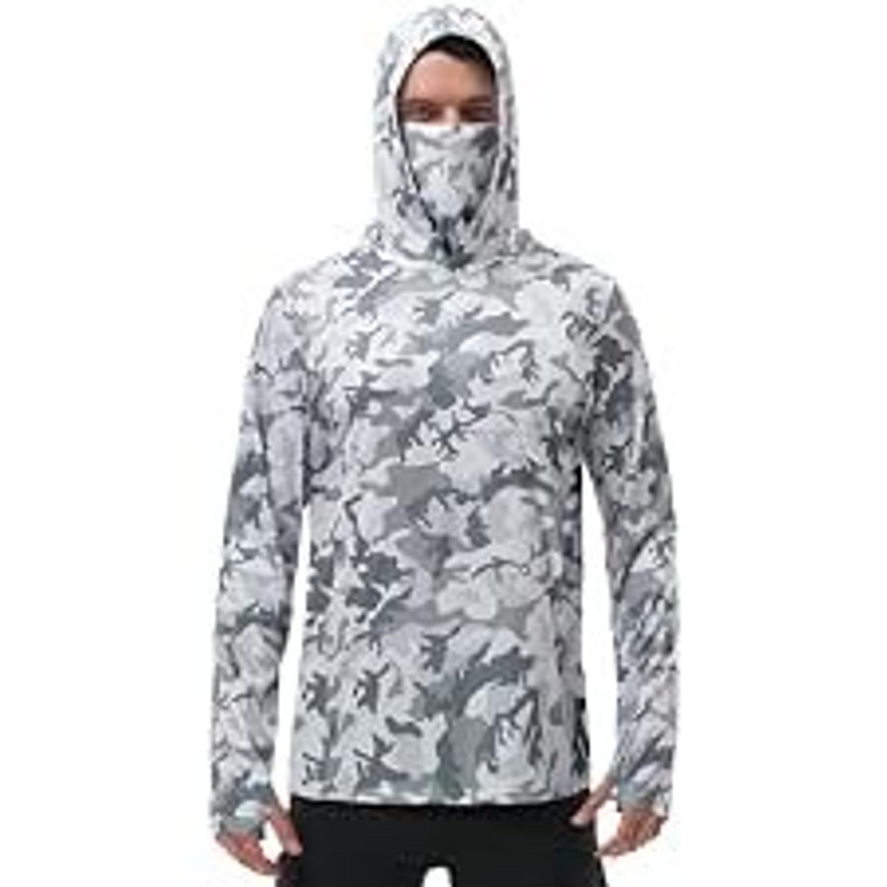 Men's UPF 50+ Hooded Long Sleeve Fishing Shirt, Lightweight Camo Sun Protection Hiking Hunting ShirtGift