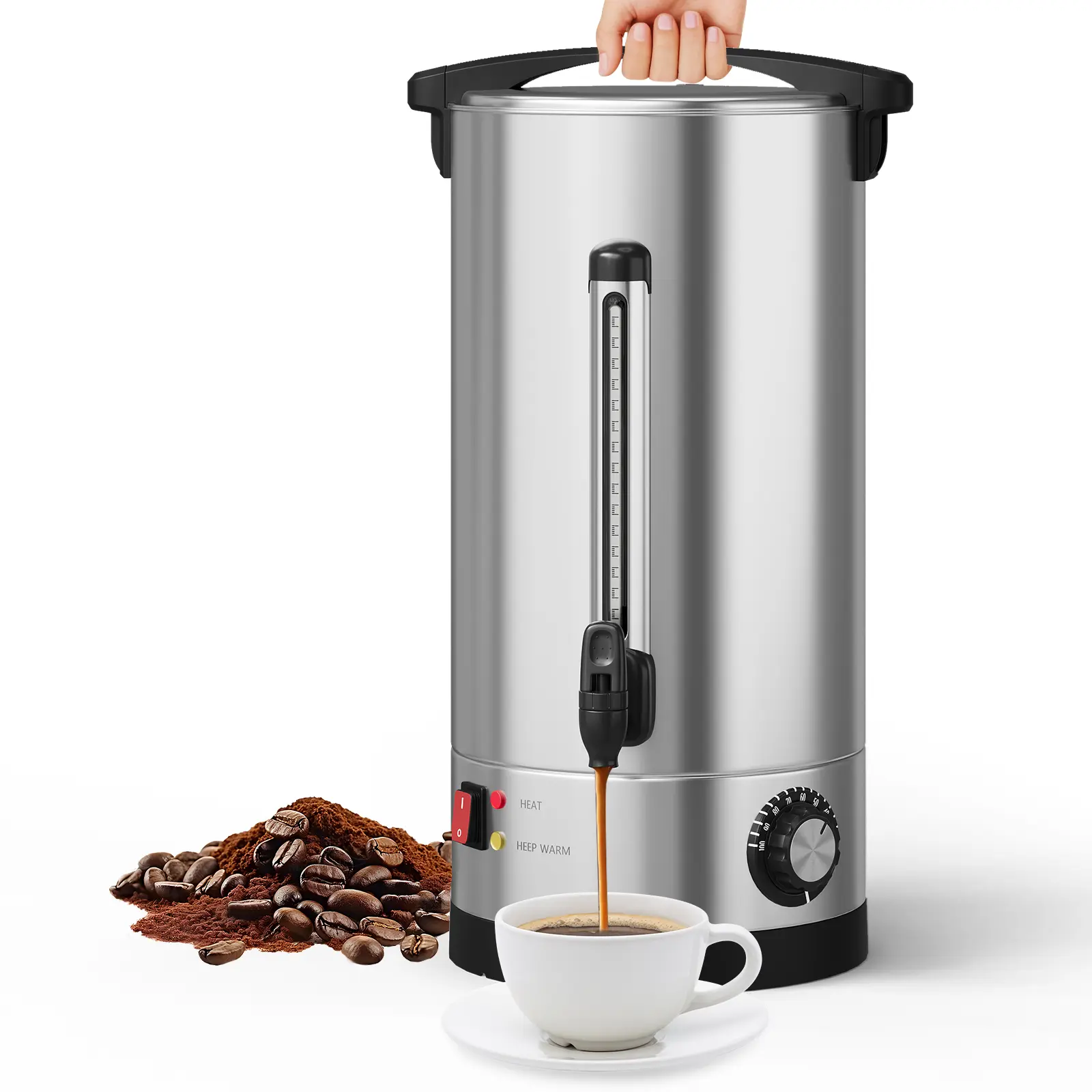 Commercial Stainless Steel 110-Cup Double Wall Thermal Coffee Urn - Percolator Dispenser with Spout, Lid, Faucet for Catering, Events Serving