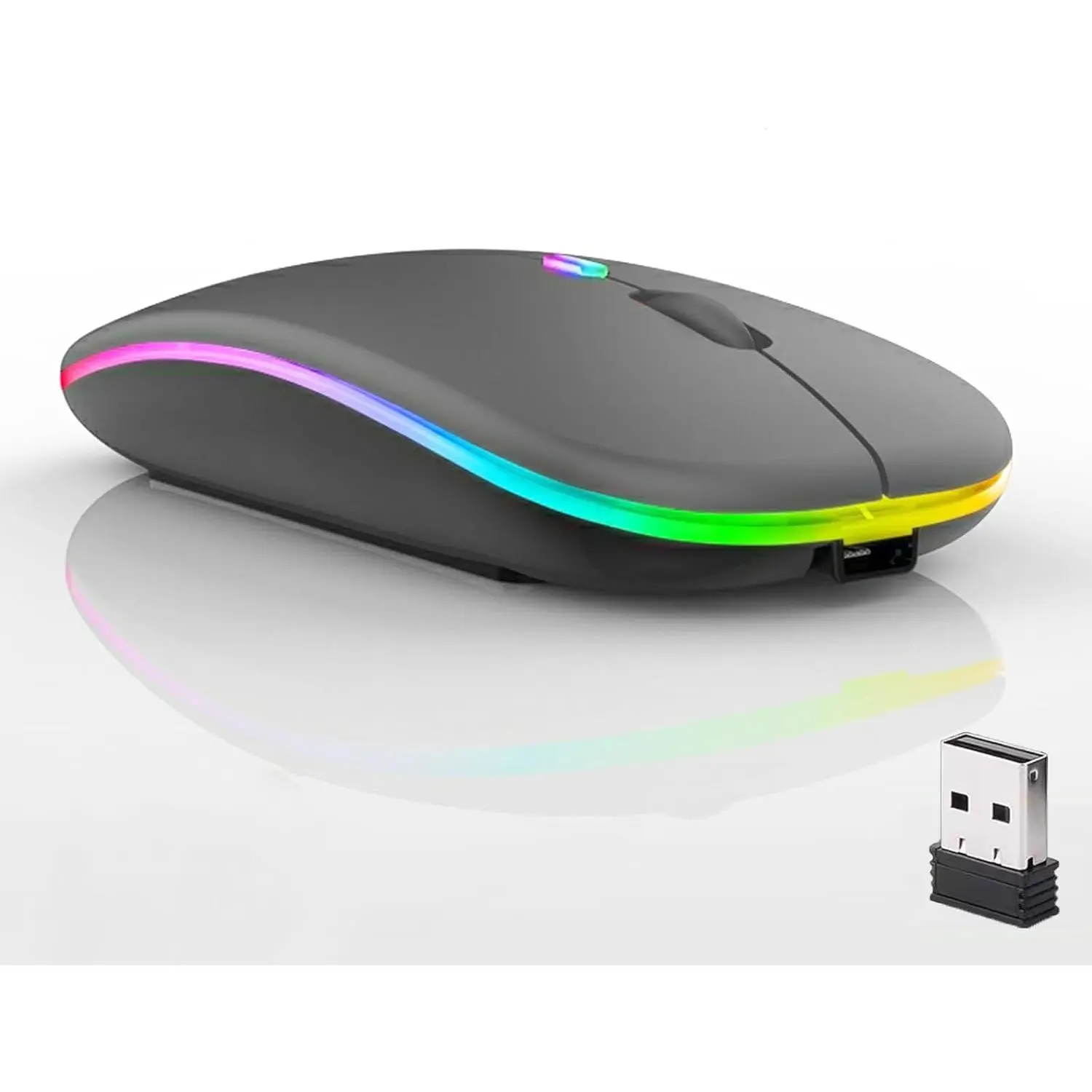 ,LED  Mode Rechargeable Silent Slim Laptop ,Portable(BT5.2+USB Receiver)  Mode  Mice,for Laptop,Desktop ,ipad Tablet,Phone,TV (Grey)