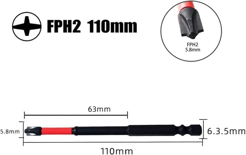 FPH2 Impact Screwdriver Bit Set for Electricians, S2 Steel 65mm & 110mm, 1/4 Inch Hex Shank Magnetic Cross Slot Screw Driver Drill Bits Used on Circuit Breakers