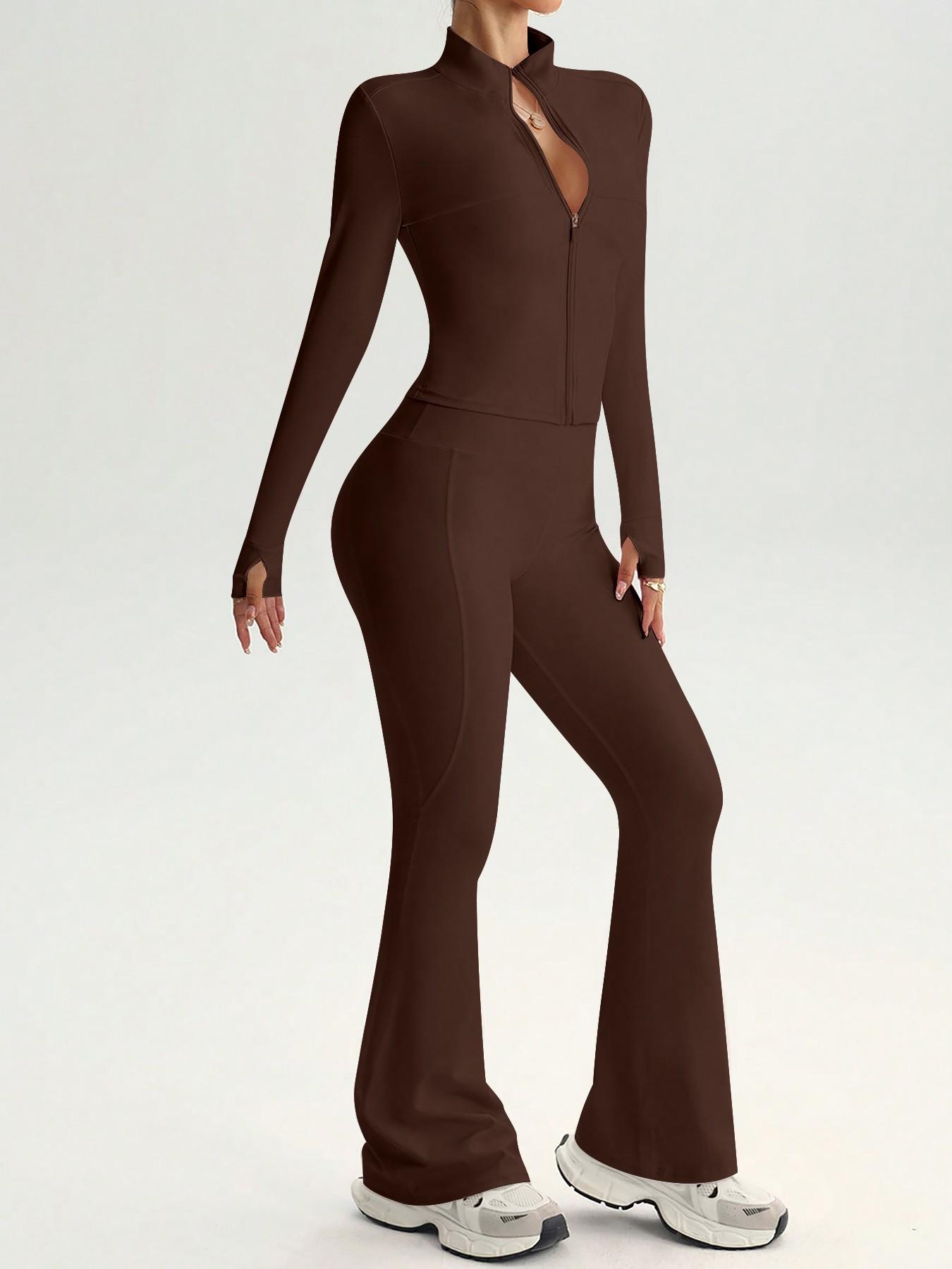 Women's 2-Piece Loungewear Set, Long Sleeve Zip-Up Jacket & Wide Leg Pants, Slim Fit, Fitted, Soft Comfortable for Daily Wear Home Sports Airport Travel, Casual Fashion Pajama Set