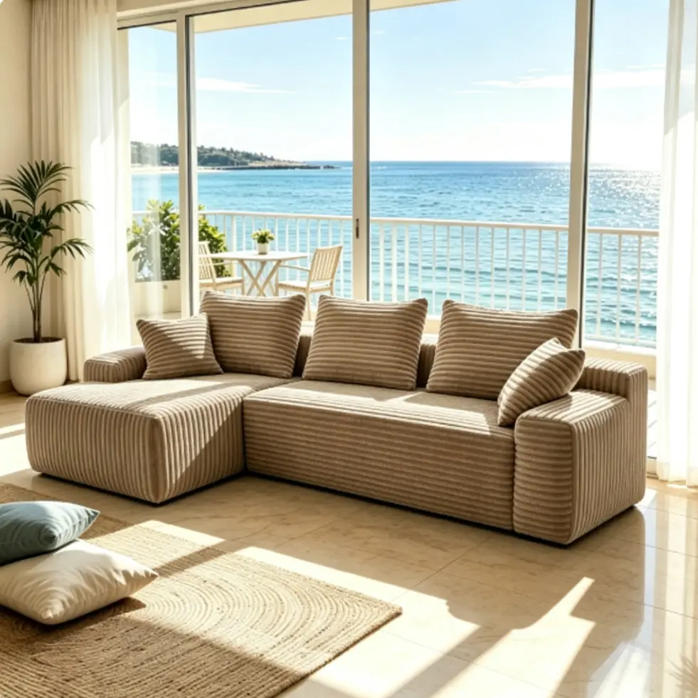 Fareforth 104" L-Shaped Corduroy Modern Upholstered Couch, Custom Modular Sofa with 5 Free Pillows, Soft Deep Seats, Boneless Luxury Design, Free Combination, Fits 4-6 People for Gatherings, L Shaped Couch, Modern Upholstered Sofa