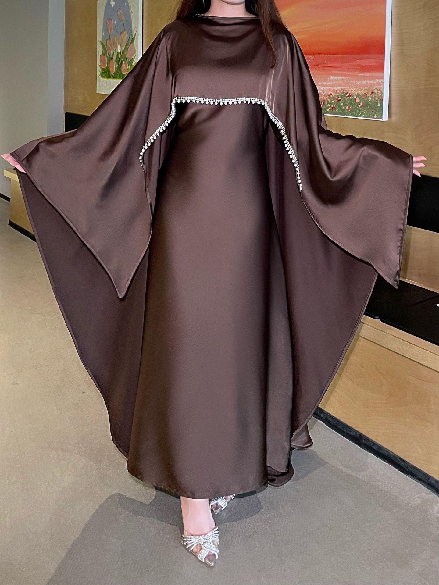 Luxury Satin Cape Abaya Dress for Women, Modest Evening Gown for Eid, Wedding and Party
