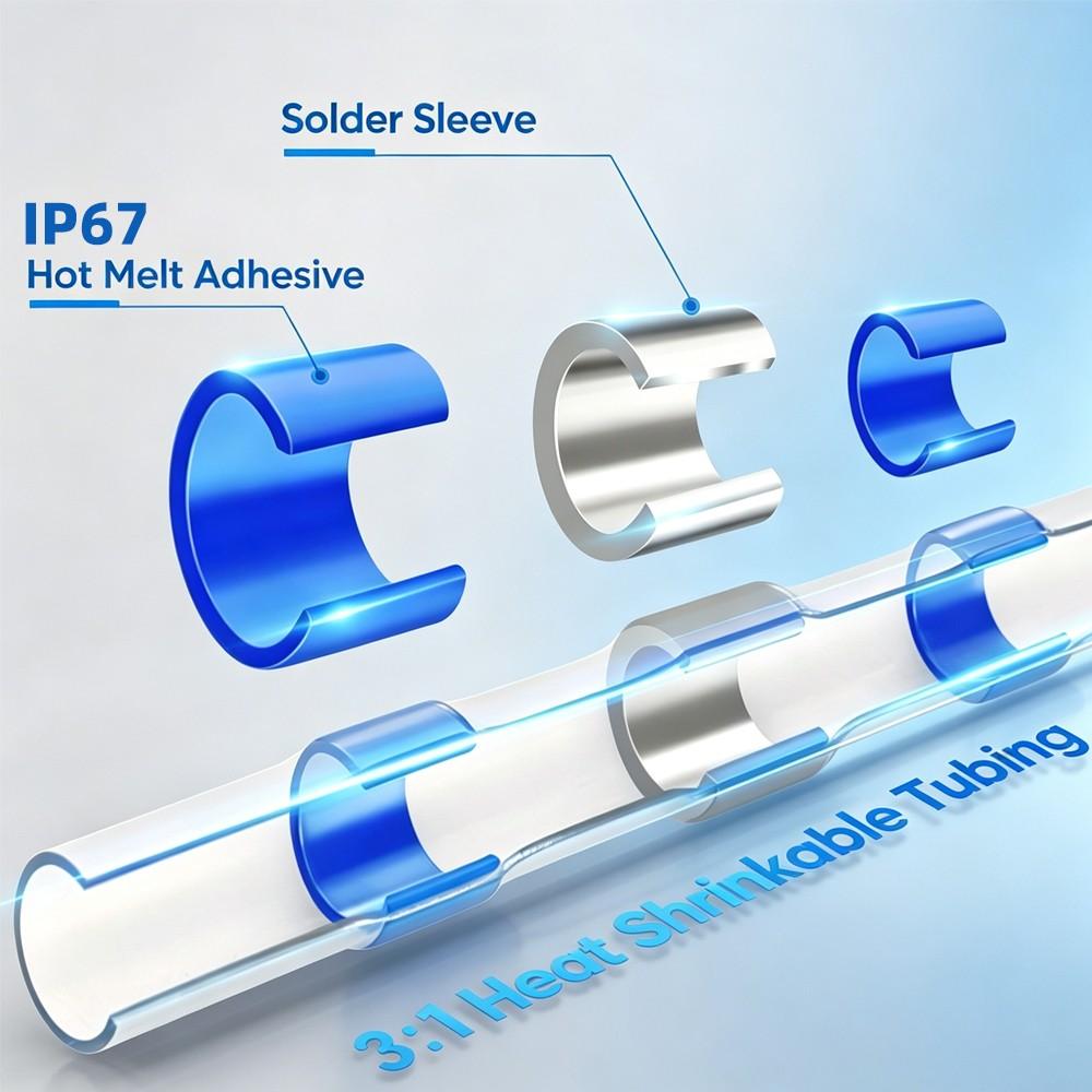 520PCS Heat Shrink Solder Seal Wire Connectors Kit | Waterproof Solder Sleeve Butt Splice Connectors with Heat Shrink Tubing | Automotive Marine Electrical Wire Repair Set AWG 26-10 Wiring Kit