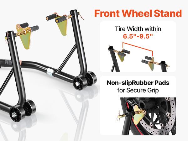 VEVOR Motorcycle Stand Lift, 850lbs Front Rear Combo Stand Lift Stand, Front and Rear Wheel Fork Stand, U+L Fork Swingarm Spool, Compatible with Most Yamaha Honda Kawasaki Suzuki Motorcycles, Black