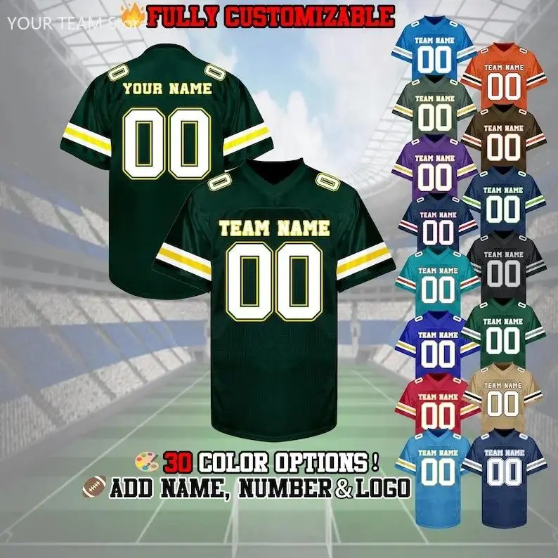 Custom Football Jersey Personalized Embroidered Name Number Logo V-Neck Sports Team Shirt Game DIY Training Uniform Breathable