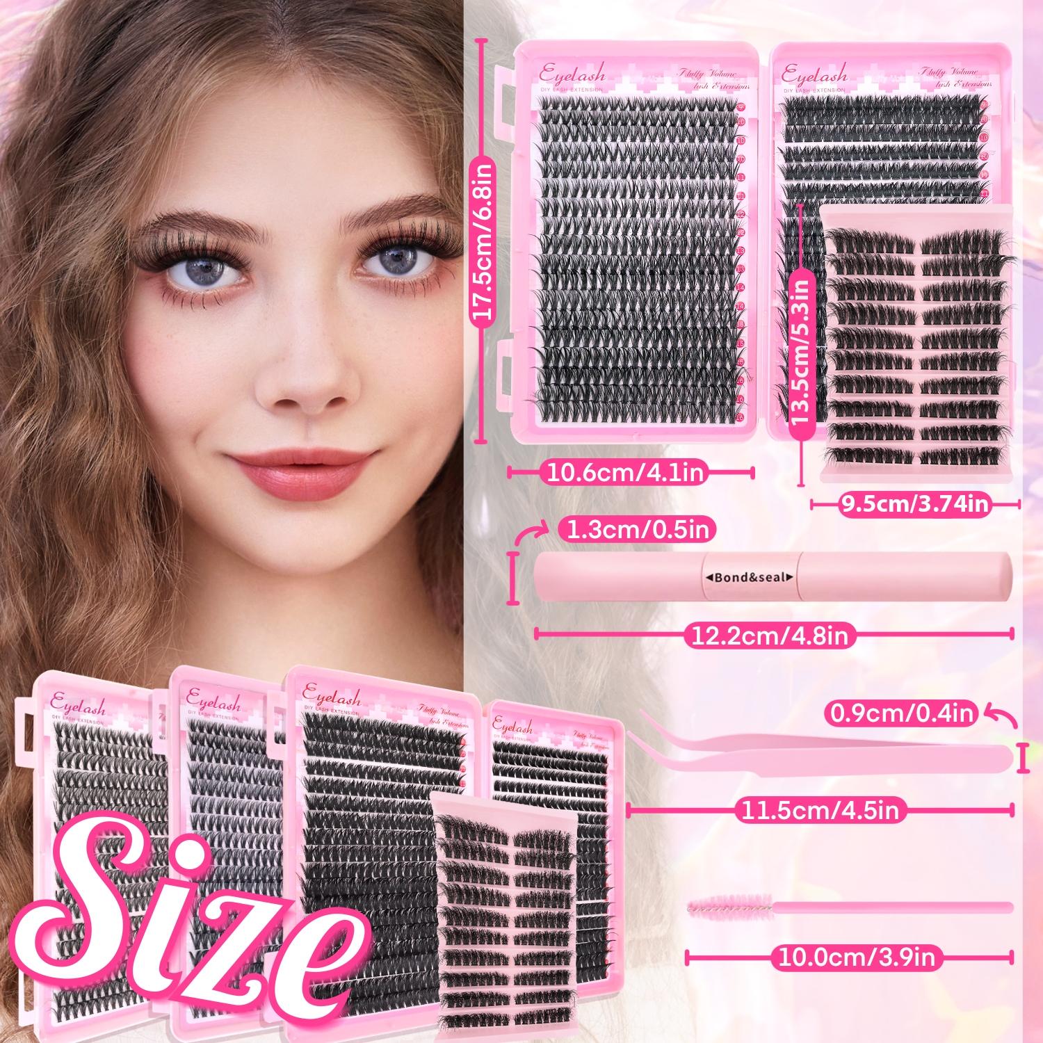 Natural & Thick Look Eyelash Extensions, 1 Box Mixed Length Individual Lashes with Glue & Tweezers & Brush, Eye Makeup Enhancement Tool for Women, Cosmetic