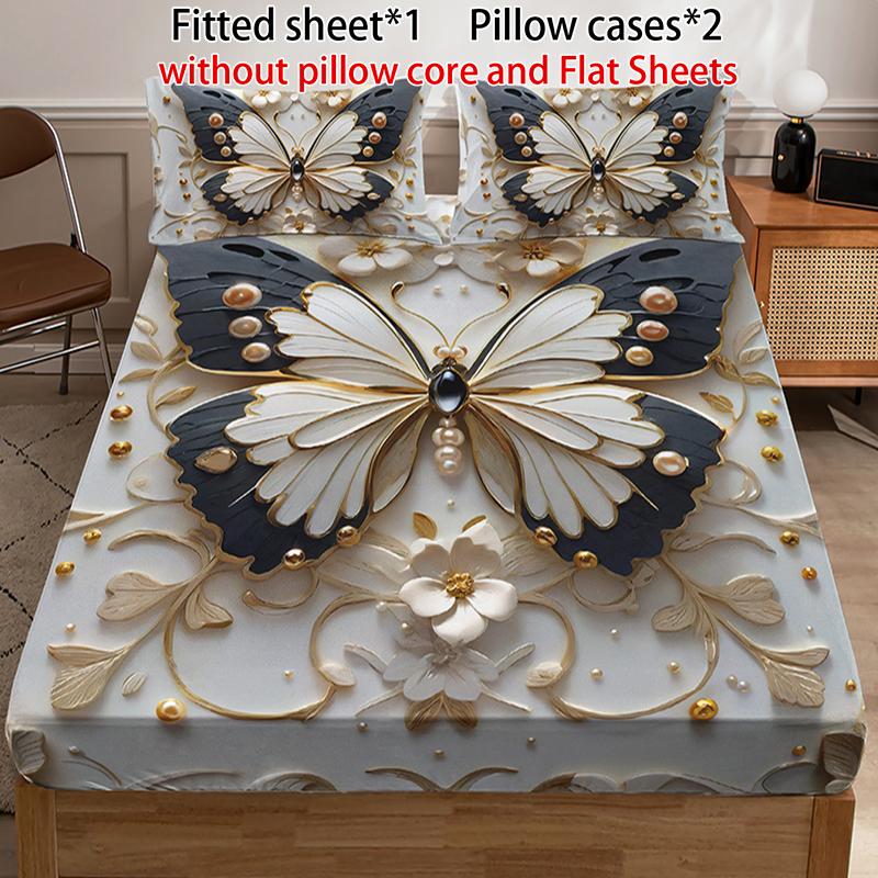 [Weekly Deals] 3-piece multi-pattern fitted sheet set (fitted sheet*1 +Pillow cases*2),deep pocket 15 inches machine washable,low allergenic,high quality mattress protector for bedrooms,dorm rooms,HD printed all-season room decoration Reversible summervib