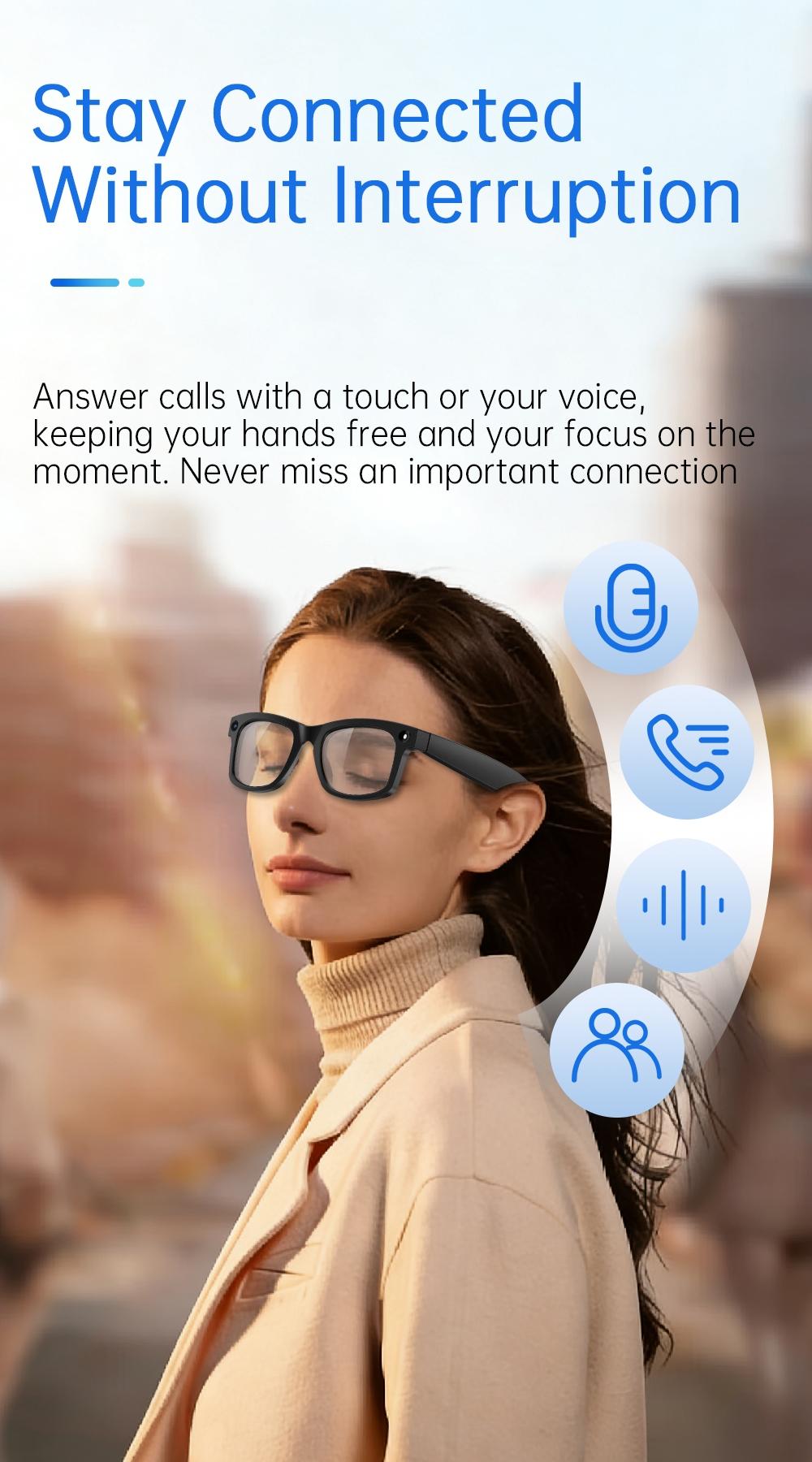 2026 New AI Smart Camera Glasses with 2 Bonus Lens Sets, 1080P HD EIS Anti-Shake Video, AI Image Recognition, Voice Control, Bluetooth Audio Calls, Wi-Fi Transfer, Magnetic Charging, 3-in-1 Smart Eyewear for Travel, Sports & Daily Outdoor Use