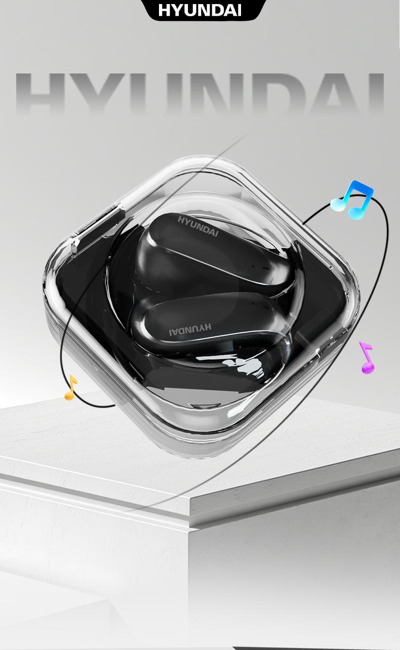 HYUNDAI D78 Earhook Bluetooth Earphone, with a new lightweight and micro in ear titanium alloy ear hook design, paired with a transparent and stylish headphone compartment, is very suitable for fashionable young people, work, leisure, sports use, etc