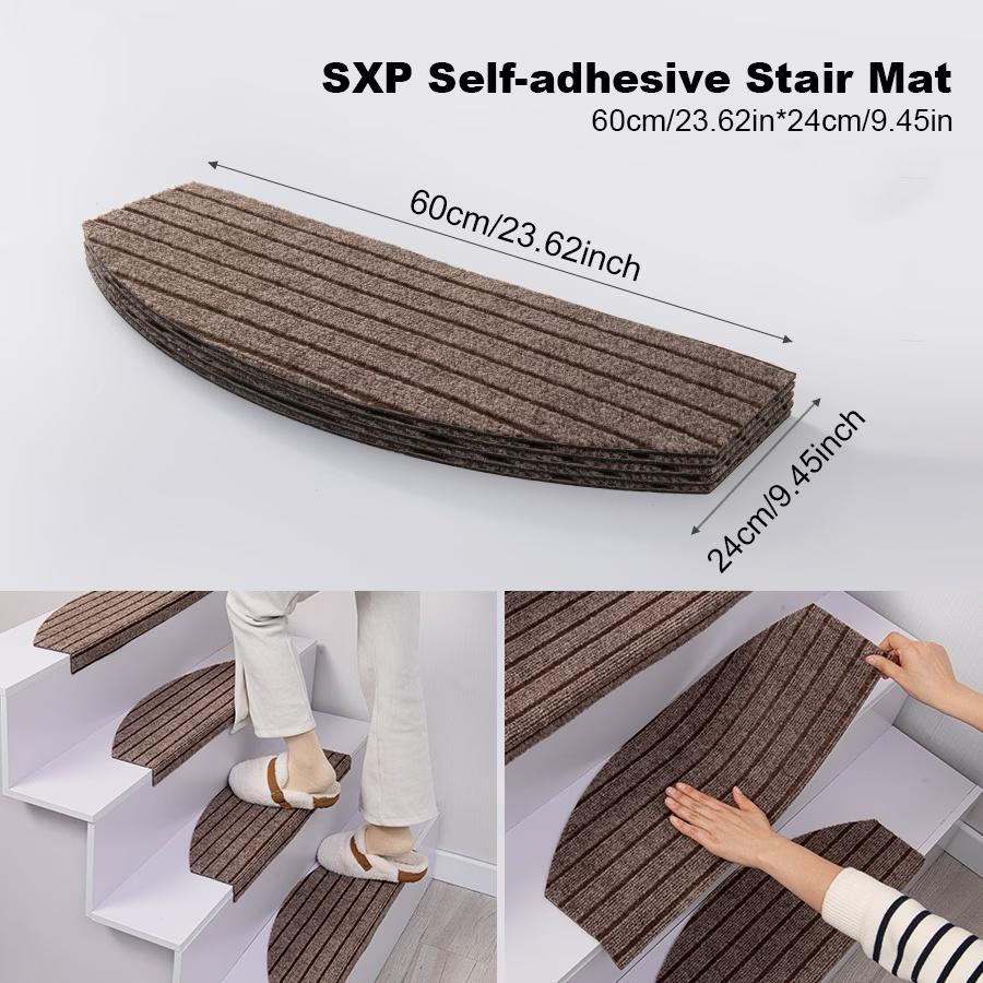 [Stair Treads] 6/15pcs Half-Round Stair Treads, Non-Slip Stair Carpets, Step Protection Rugs, Dective Trimmed Stair Mats, Indoor Room Supplies and Bedside Accessories, Suitable for Indoor, Outdoor Stairs and Various Scenarios