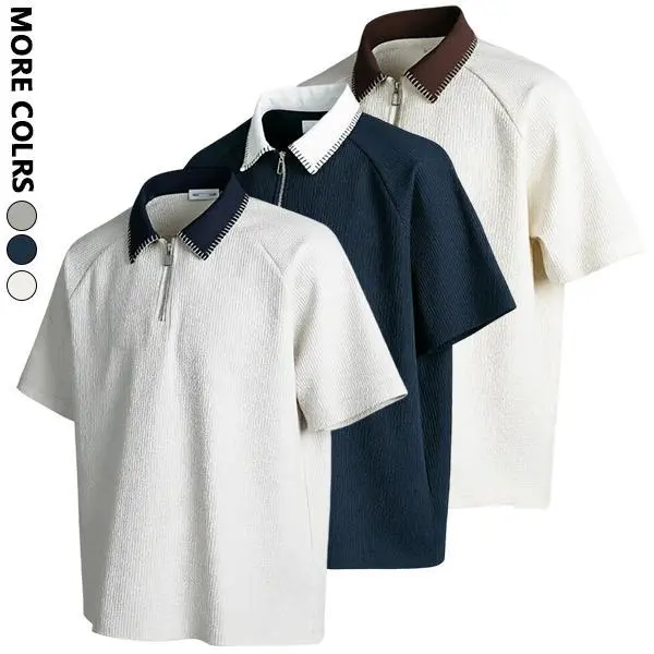 3-Pack Men's solid color jacquard knit polo shirt, regular fit, casual short sleeves, button front, available in multiple colors, suitable for summer wear, stylish everyday attire.