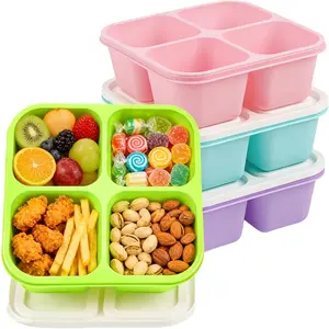 4 Pack Stackable Bento Box, Reusable Adult Meal Prep Containers, Portable Food Storage Snack Boxes in Grass Green, Pink, Green & Purple, Ideal for Work, Travel & Gym