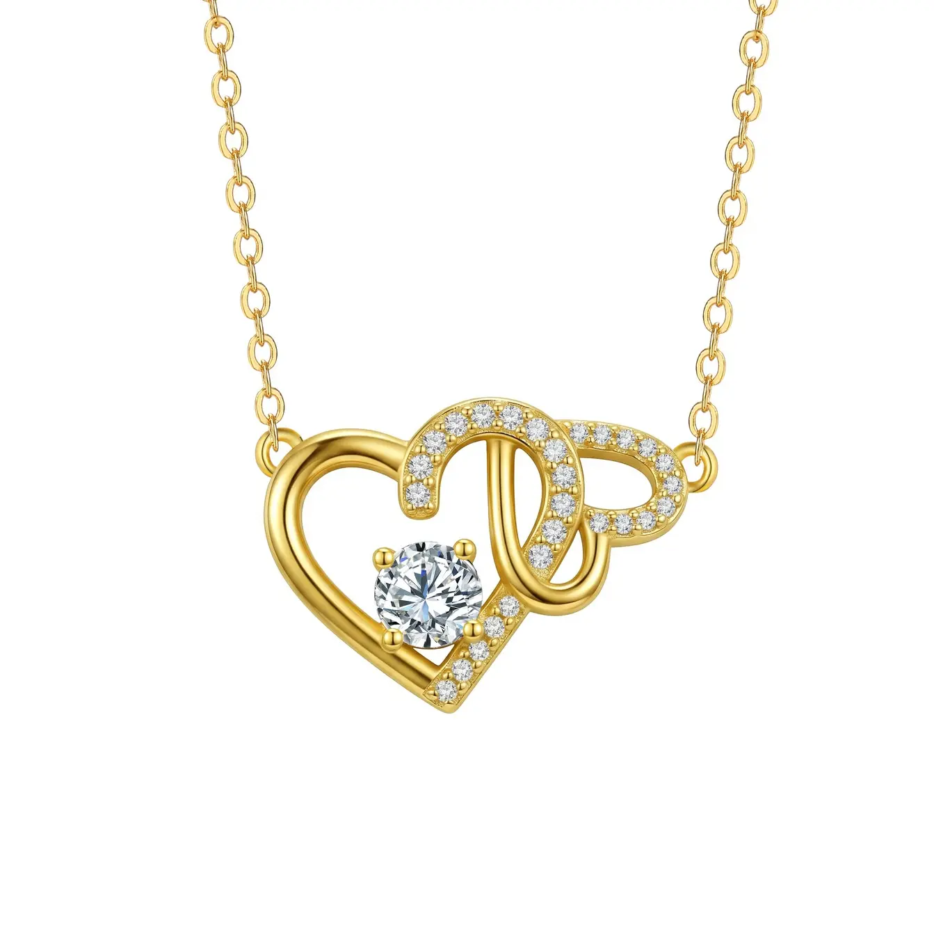 QUEENDO electroplated double heart ins necklace, sweet and simple clavicle chain, fashionable and stylish, non tarnish jewelry gifts for women, funky unique accessoriesgf gift gifts for women non tarnish jewelry