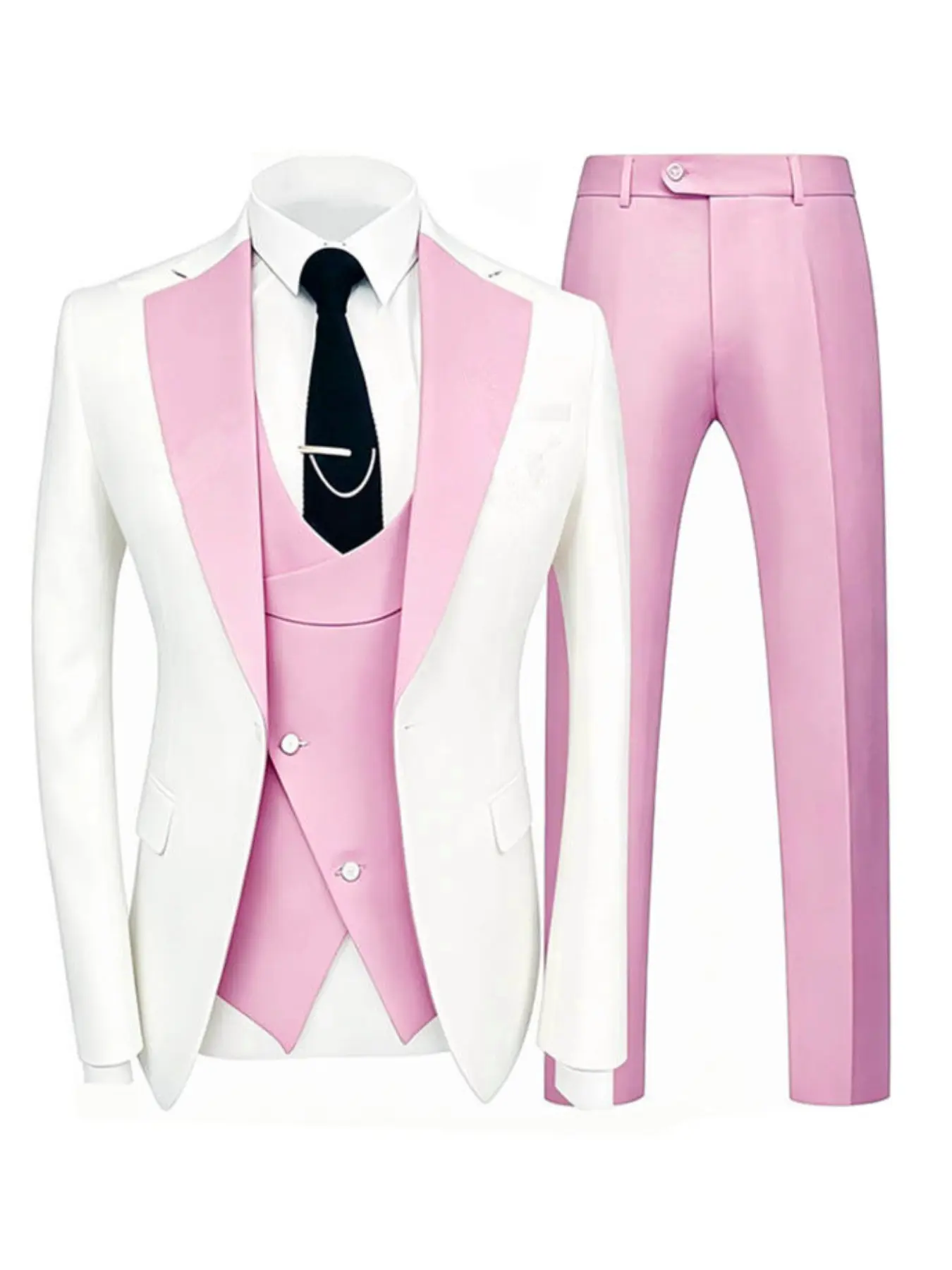 Men's Blazer Set 3-Piece Suit Slim-Fit Colorblock Long Sleeve Jacket Pants Wedding, Formal Wear for Men, Stylish Business Attire