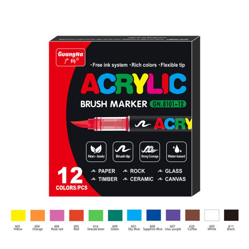 Acrylic Paint Markers Set,Soft Brush Tip,Direct-Liquid Ink System, Paint Markers for Rock Painting, Fabric, Wood, Canvas, Plastic, Permanent,Washable,Quick-Drying,Waterproof
