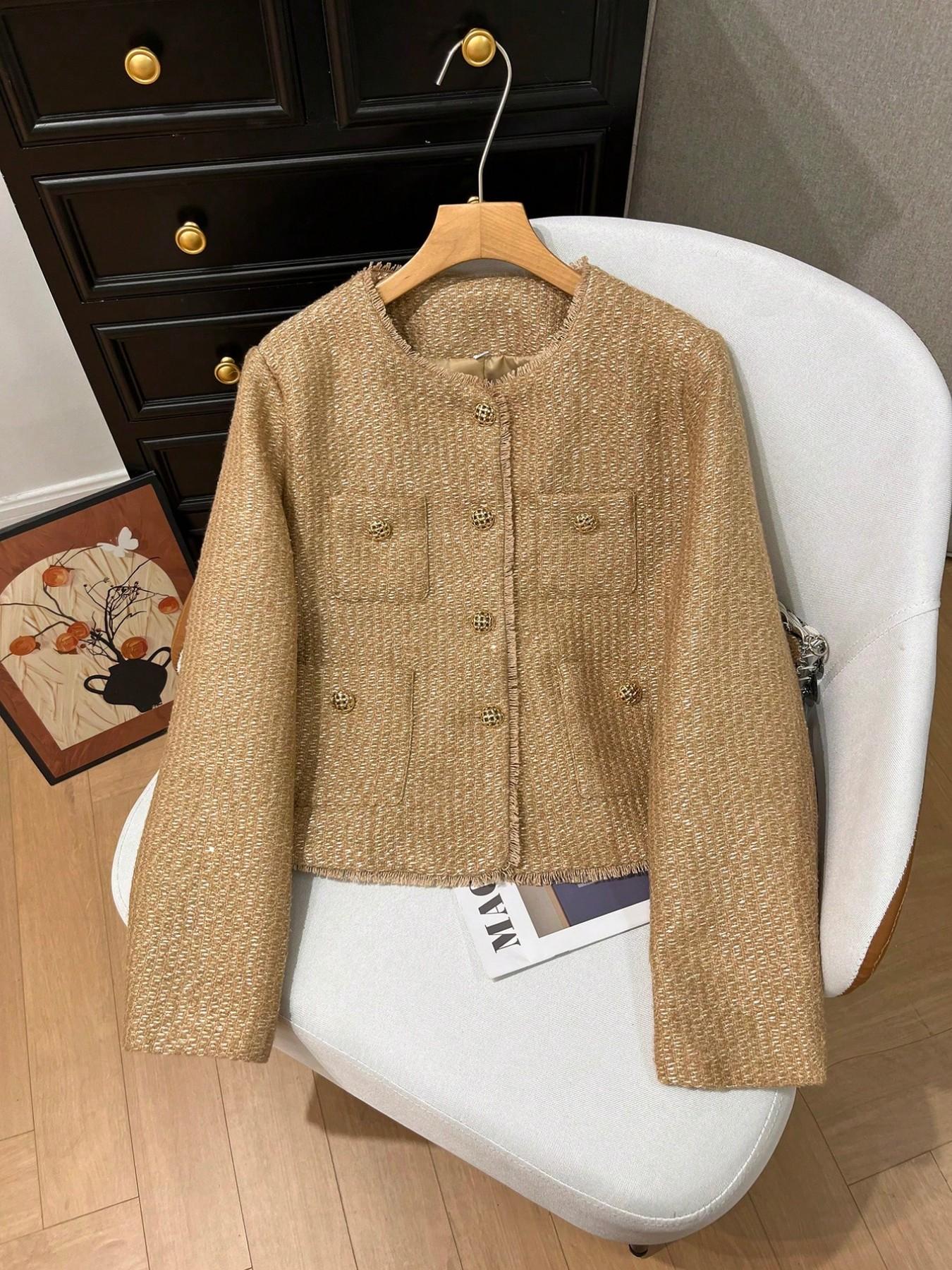 Women's Elegant Multi-Pocket Short Jacket, Fringe Edge & Metal Button Design, Perfect for Autumn Summer, Outerwear for Office, Parties & Daily Wear