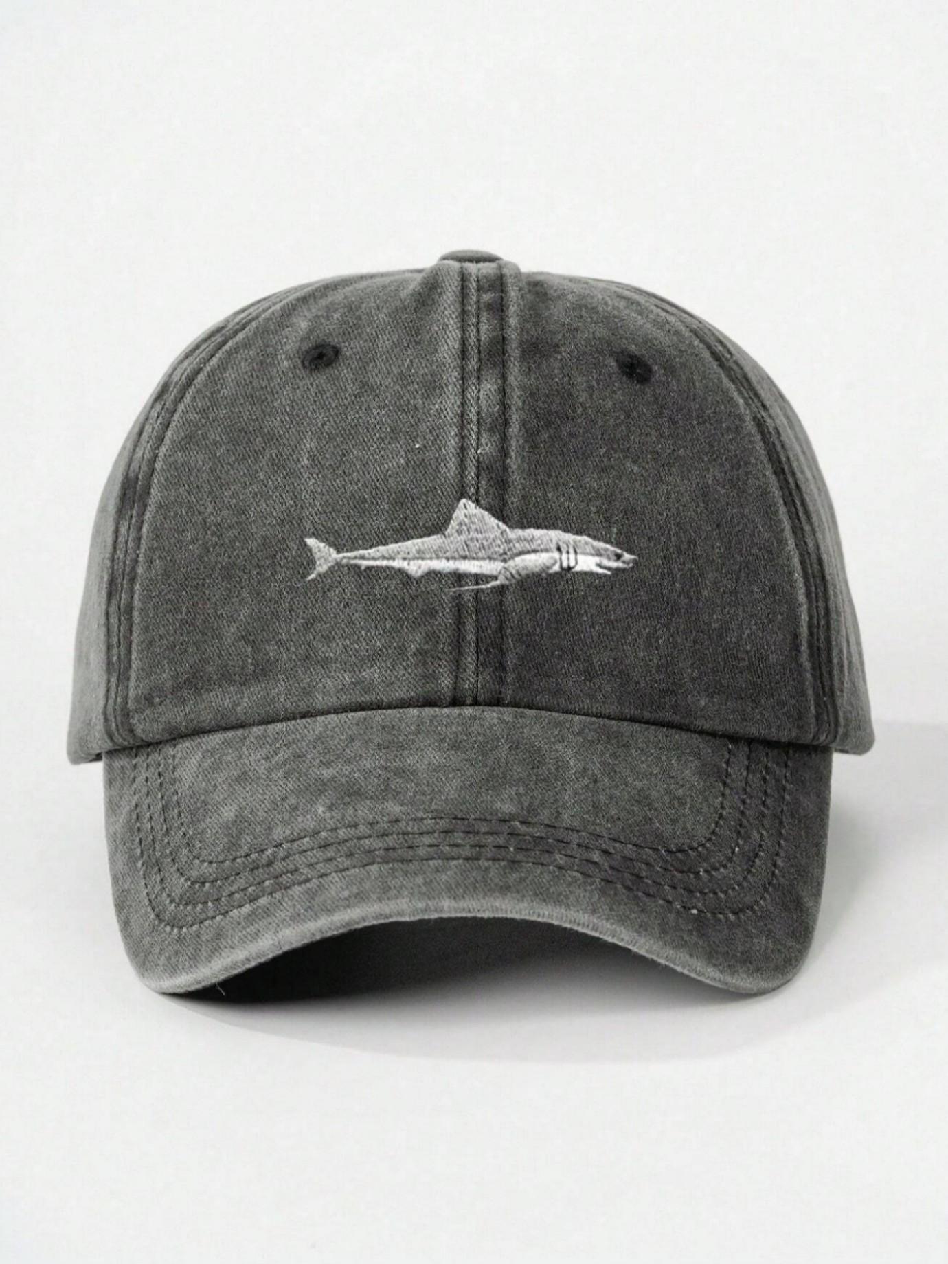 1PC Women's Embroidered Shark Washed Baseball Cap, Adjustable Sun Protection Hat, Casual Loose-Fit Y2K Style for Travel & Beach