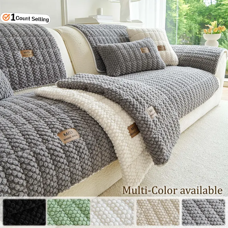 Luxury Plush Removable Sofa Cover, 1 Piece Soft Chenille Couch Seat Pad, Sofa Slipcover, Pet-Friendly Non-Slip Furniture Protector, Machine Washable Multi-Color Cover for Sectional Sofa Slipcovers, Loveseats & 1-4 Seater Couches