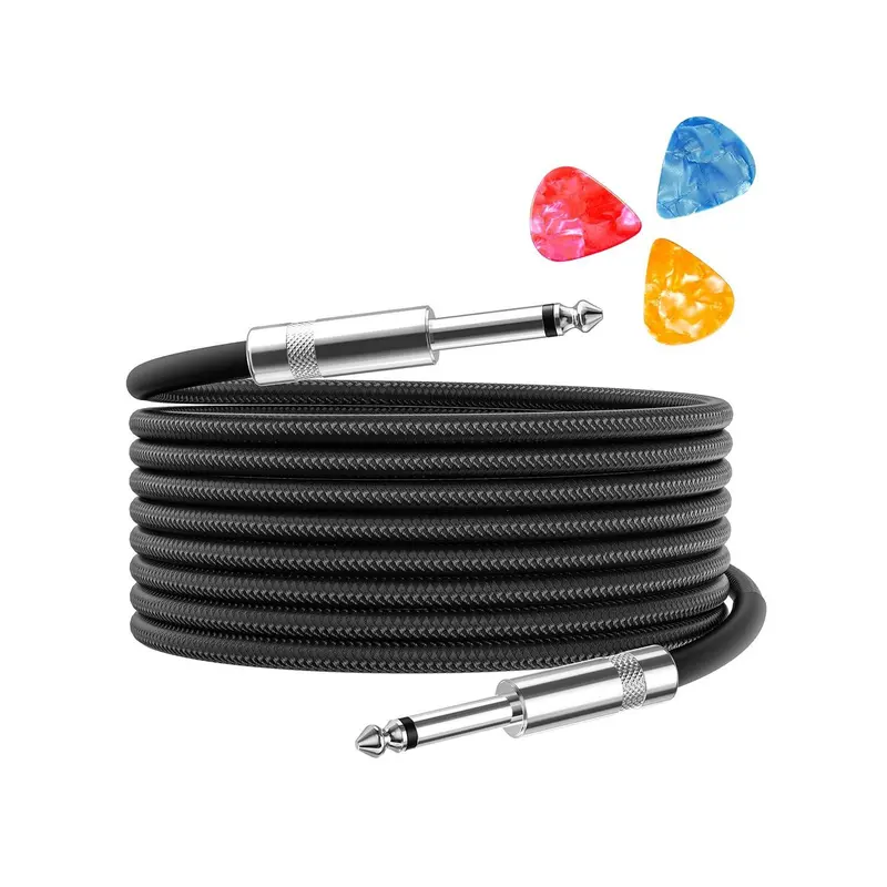 15ft Pro Aqdocvf Guitar Cable - High Fidelity Detachable TS 1/4in Cord, 24 AWG Oxygen-Copper, 90% Copper Braiding, Straight Angle Black, for Guitar & Bass Accessories, Instrument Accessories, Easy Maintenance
