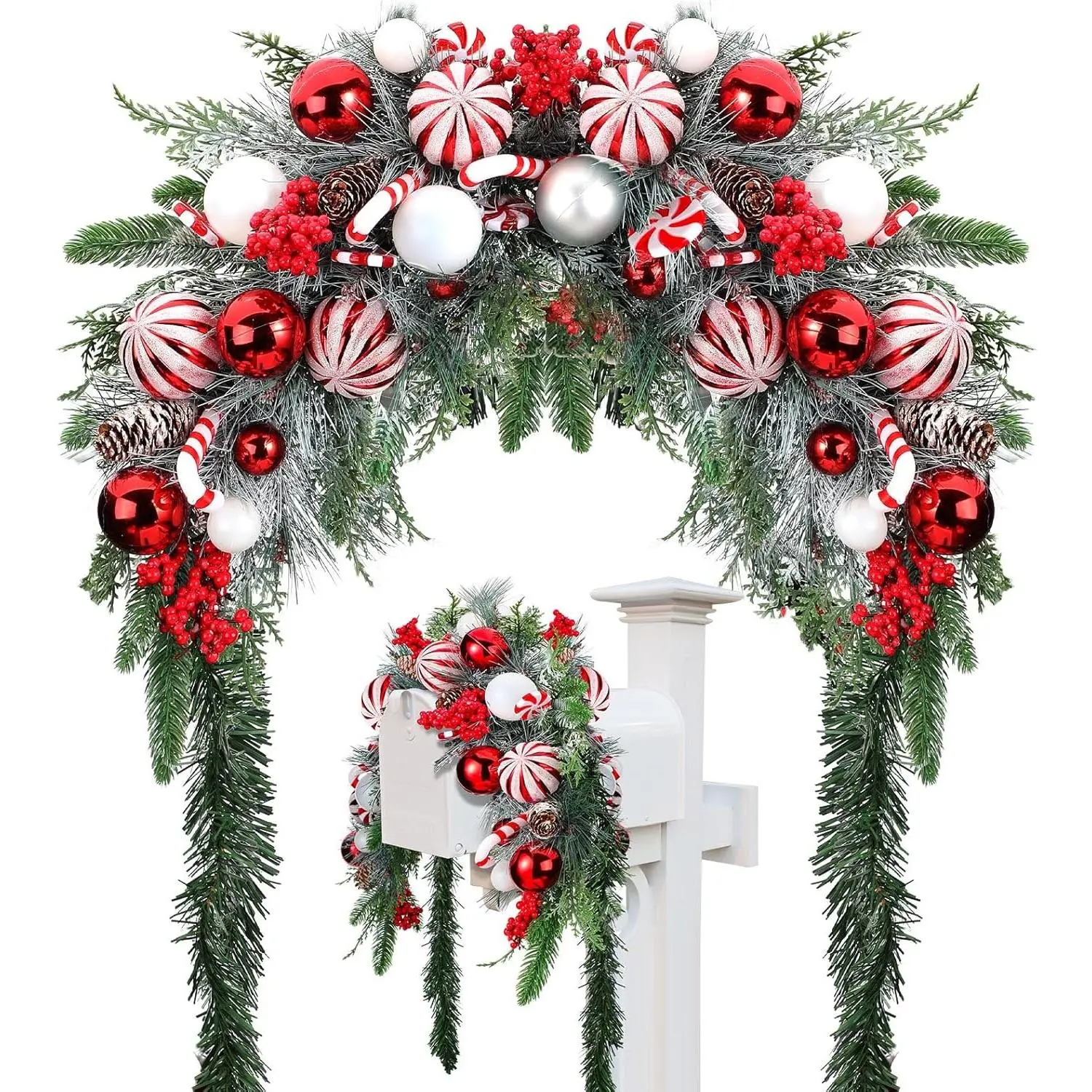 Christmas Mailbox Swag Red Green White 88 Inch Xmas Mailbox Swag Traditional Artificial Christmas Decorations for Home Indoor Outdoor Decorations