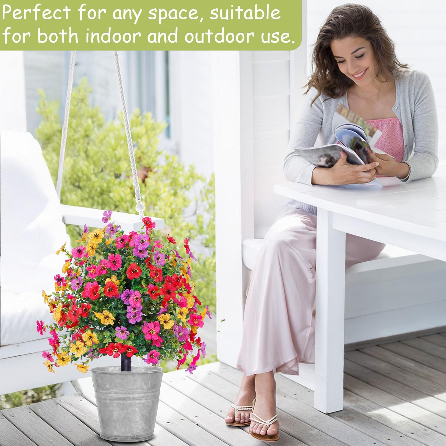 Artificial Flowers for Outdoor Indoor Garden Home Decoration, Decorative Faux Flower Daisy with Eucalyptus Leaves Fake Plants Greenery Boxwood Porch Patio