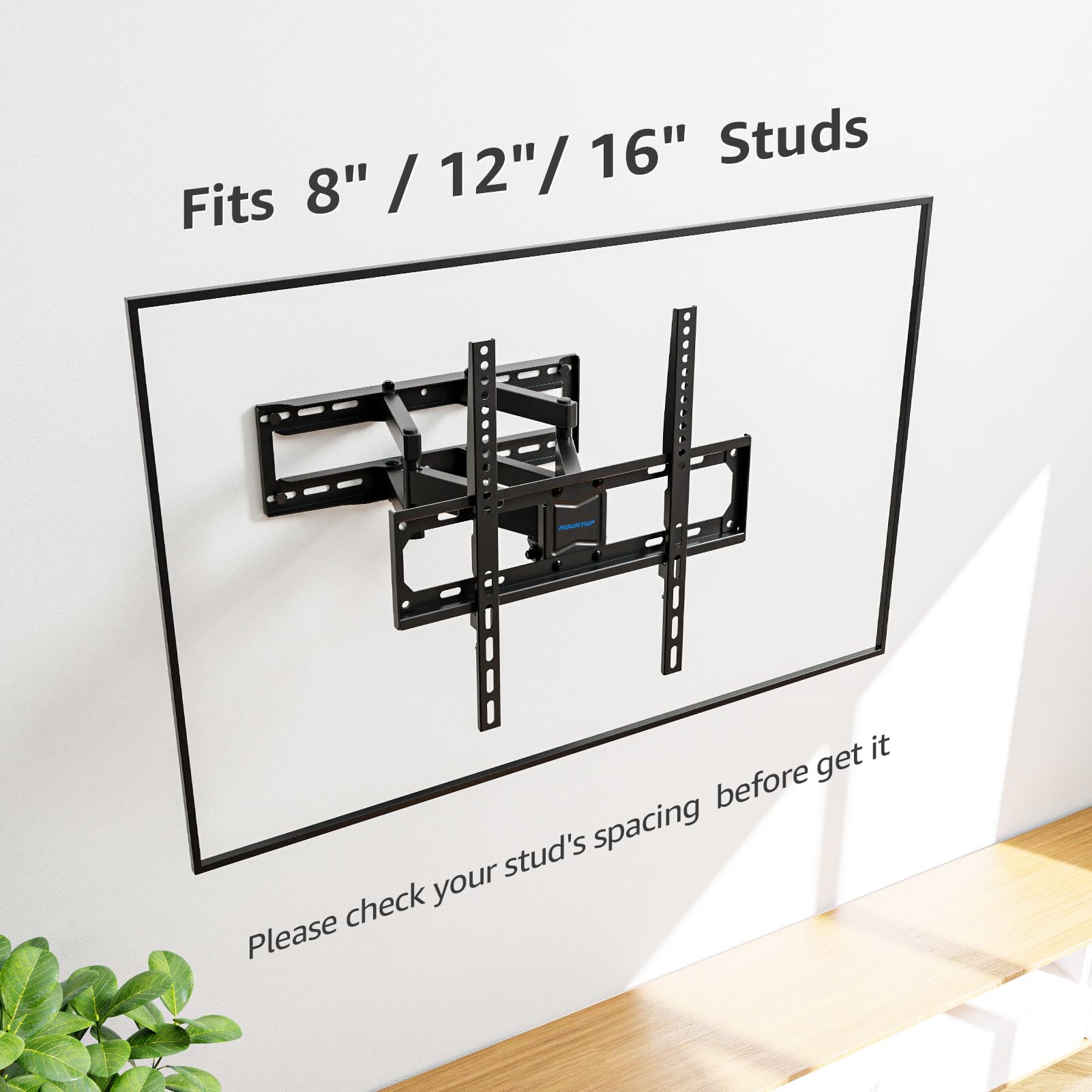 MOUNTUP 26"-65" UL Listed Full Motion TV Wall Mount, Fit 16" Wood Stud, Dual Swivel Articulating Arm Max VESA 400x400mm up to 88 LBS, MU0010-B