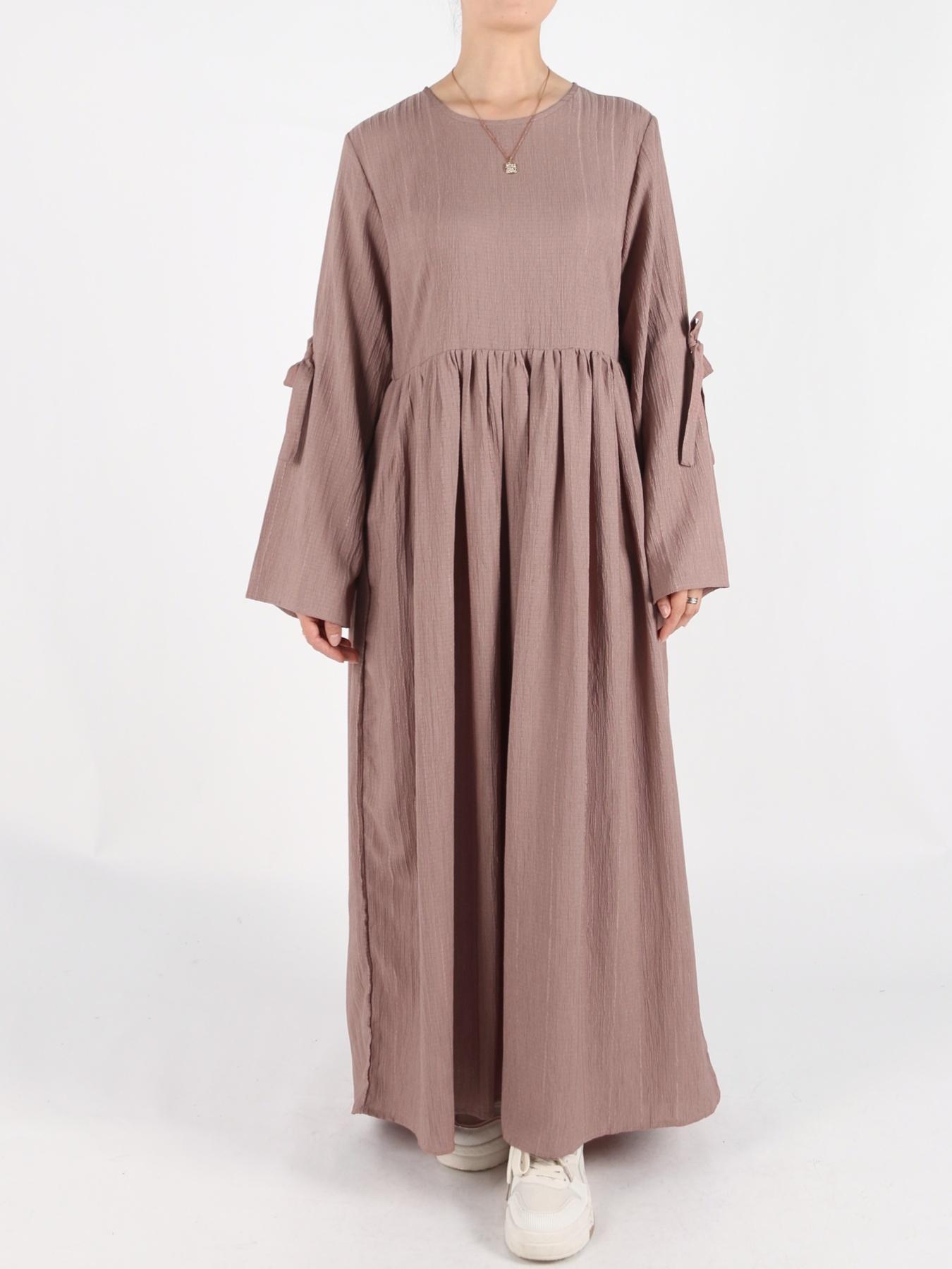 Women's Plain Bow Decor Feminine Flounce Sleeve Pocket Smock Dress, Casual Long Sleeve Round Neck Zipper Back Dress for Daily Wear, Ladies Clothes for All Seasons