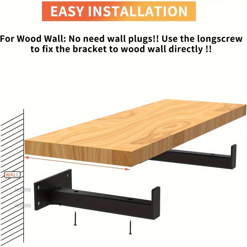 1PC  Floating Shelf Brackets, Heavy-Duty Industrial Shelf Brackets, Black Metal Shelf Brackets, Wall Mounted Brackets, Multi-Functional Shelf Accessories