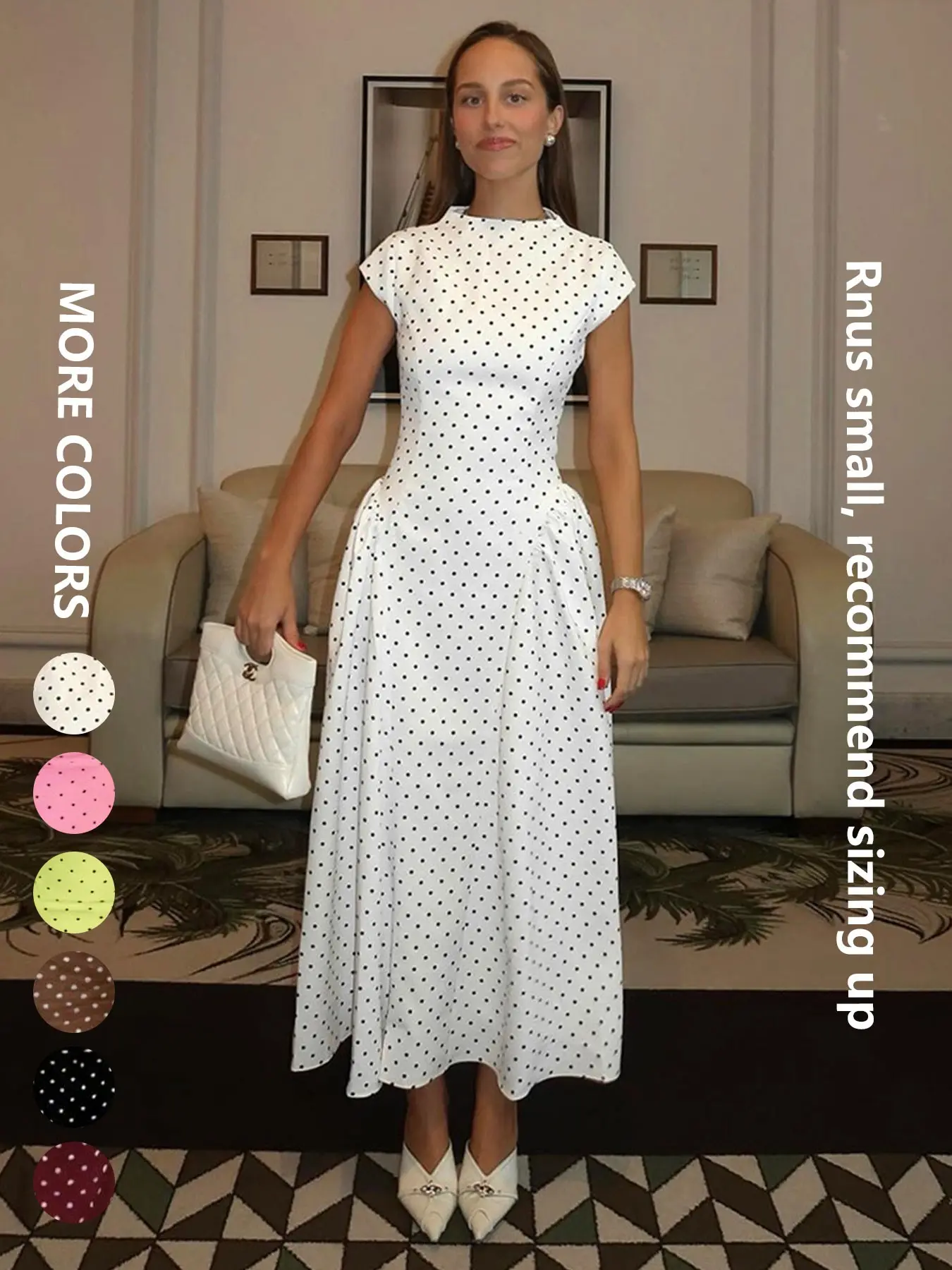 Boho Polka Dot Print A-Line Dress Elegant Party Summer Sleeveless Bodycon Solid  Dress, O-Neck New Fashion Casual Maxi Dress for Women,Graceful Women Long Dress For Holiday White Summer Bohemian A Line Sundress
