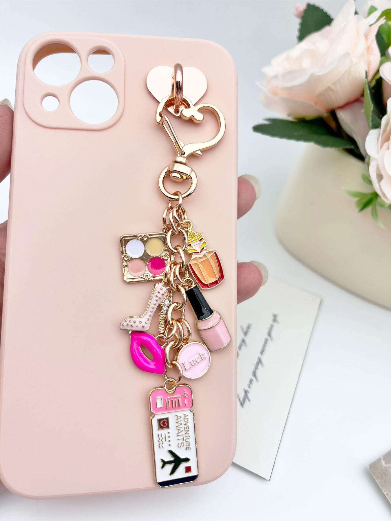 Travel Style Women's Keychain, Fashion Bag Charm, Lucky Makeup Bottle Accessory, Elegant Ticket Pendant, High Heel Shoe Decor, Wallet Ornament, Keychain Accessories, Key Ring Accessory