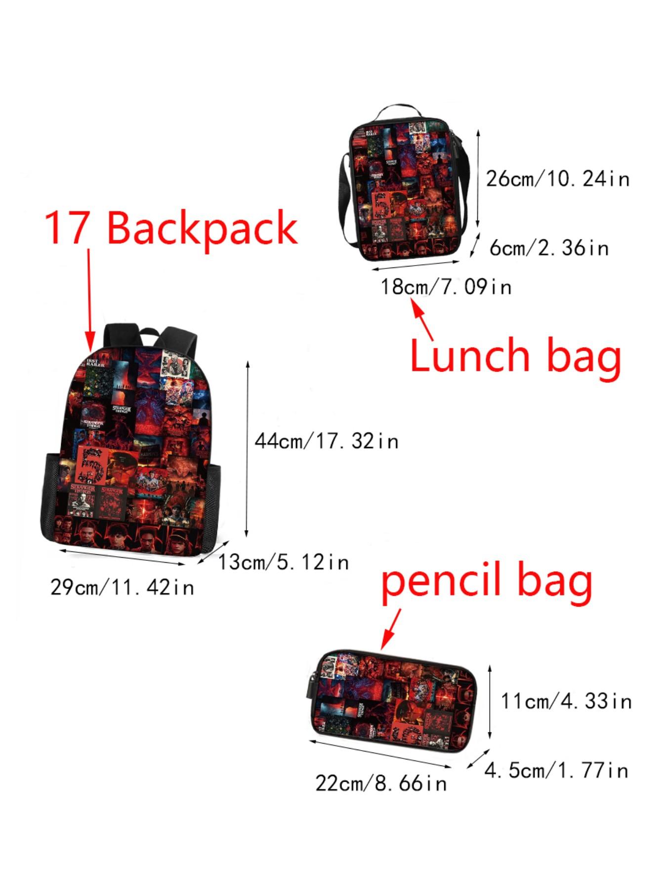 3pcs Stranger Things Season 5 Backpack Set, Hawkins Will Fall Print School Bag, Lunch Bag, Pencil Case, Netflix Series Daypack for Teens