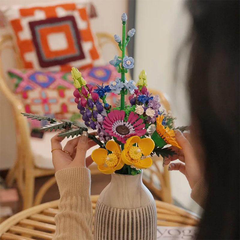 Artificial rose, orchid, wildflower DIY building block set -3D eternal flower model, Mother's Day home decoration, and holiday gifts