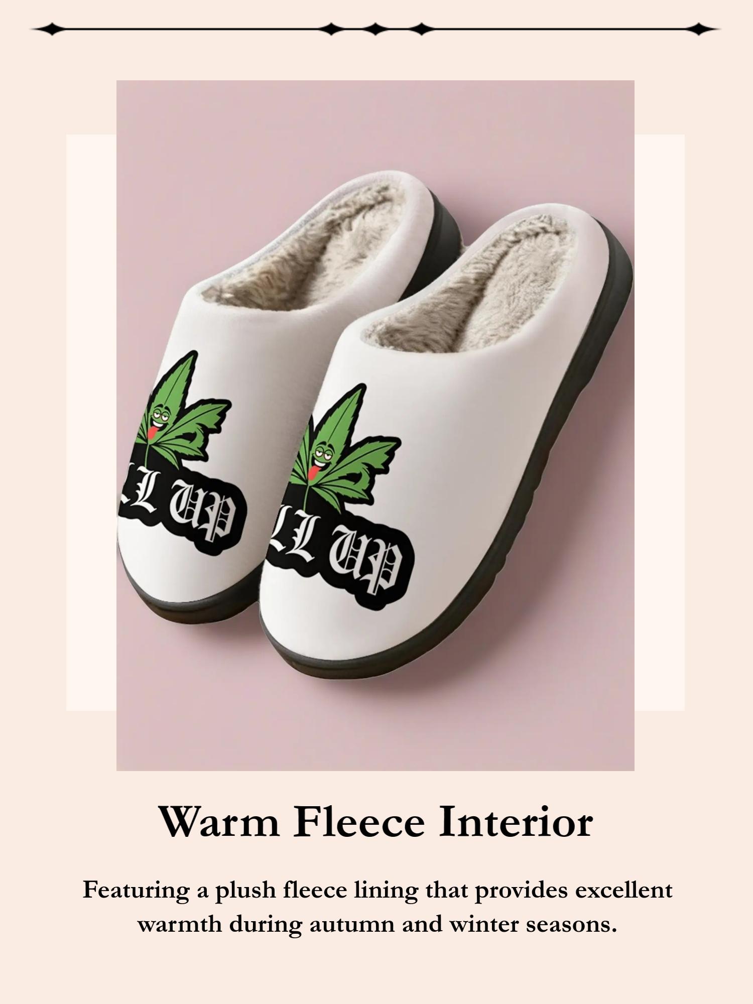 Roll Up Weed Leaf Cool Plush Slippers, Fluffy Home Slippers, Street Hip-Hop Style, Fleece Warm, Soft Feel, Winter Home Shoes for Young & Streetwear Lovers