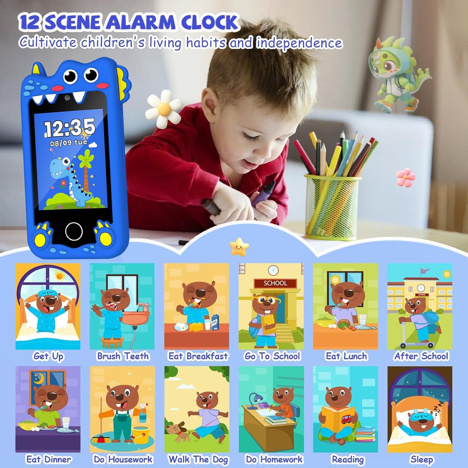 Children Music Phone with Audio Player Voice Recorder Story Learning ABC National Buildings Habits Flashlight