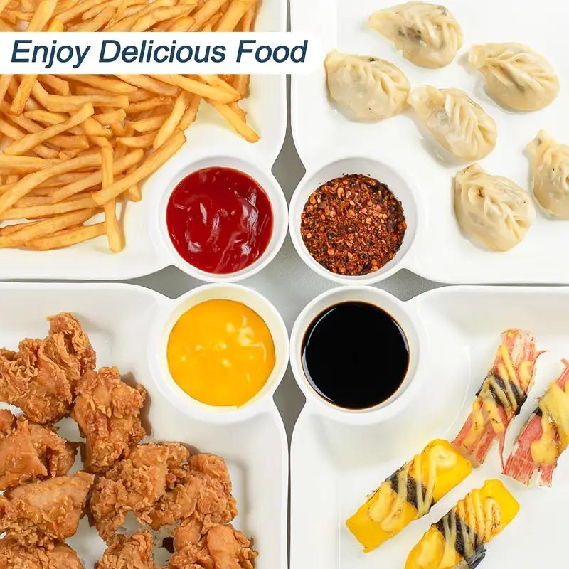 4pcs Plastic Dumpling Plates with Sauce Compartment, Snack & Sushi Dishes, Appetizers, Tortilla Dip, Fruits, Parties, Picnics