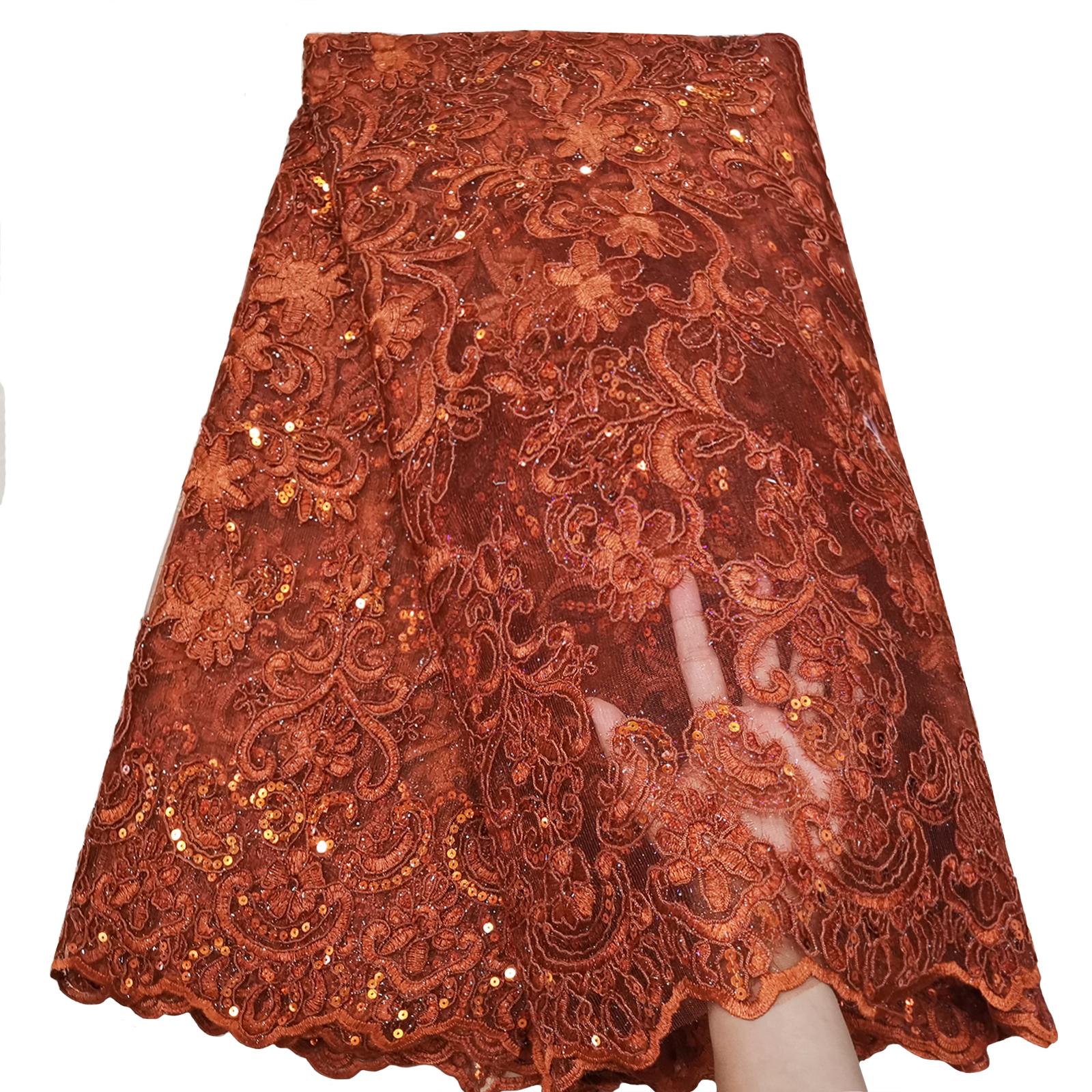 Fashion African Lace Fabric 5 Yards Sequin Embroidery