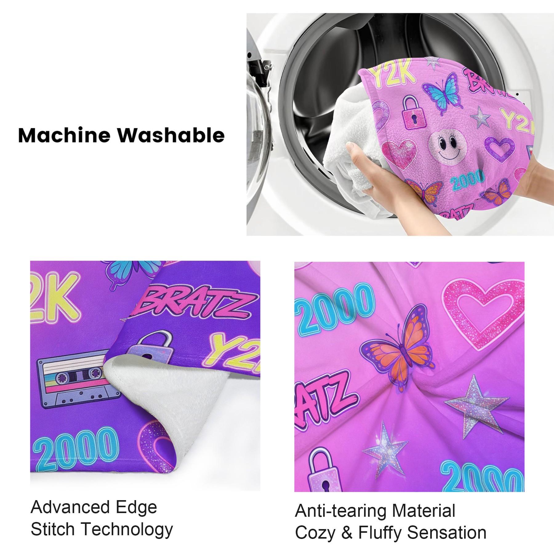 Bratz Y2K Flannel Blanket, Retro Cassette Butterfly Print Blanket, Office Nap Blanket, Multi-Use Blanket, Suitable For Bedroom Bedding Sofa Nap Drama Watching Throw, All-Season Use