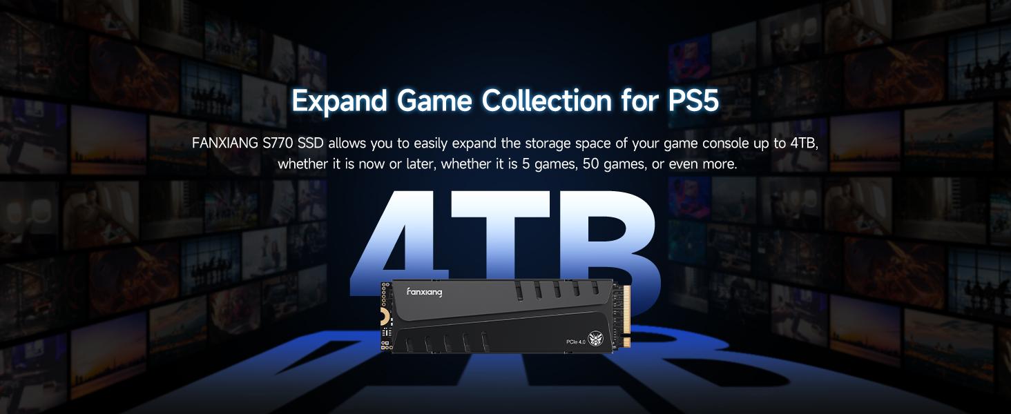 FANXIANG S770/4TB NVMe M.2 SSD for PS5 with Heatsink and DRAM, Up to 7300MB/s PCIe 4.0, Perfect for PlayStation 5 Expansion, Gamers, and IT Professionals