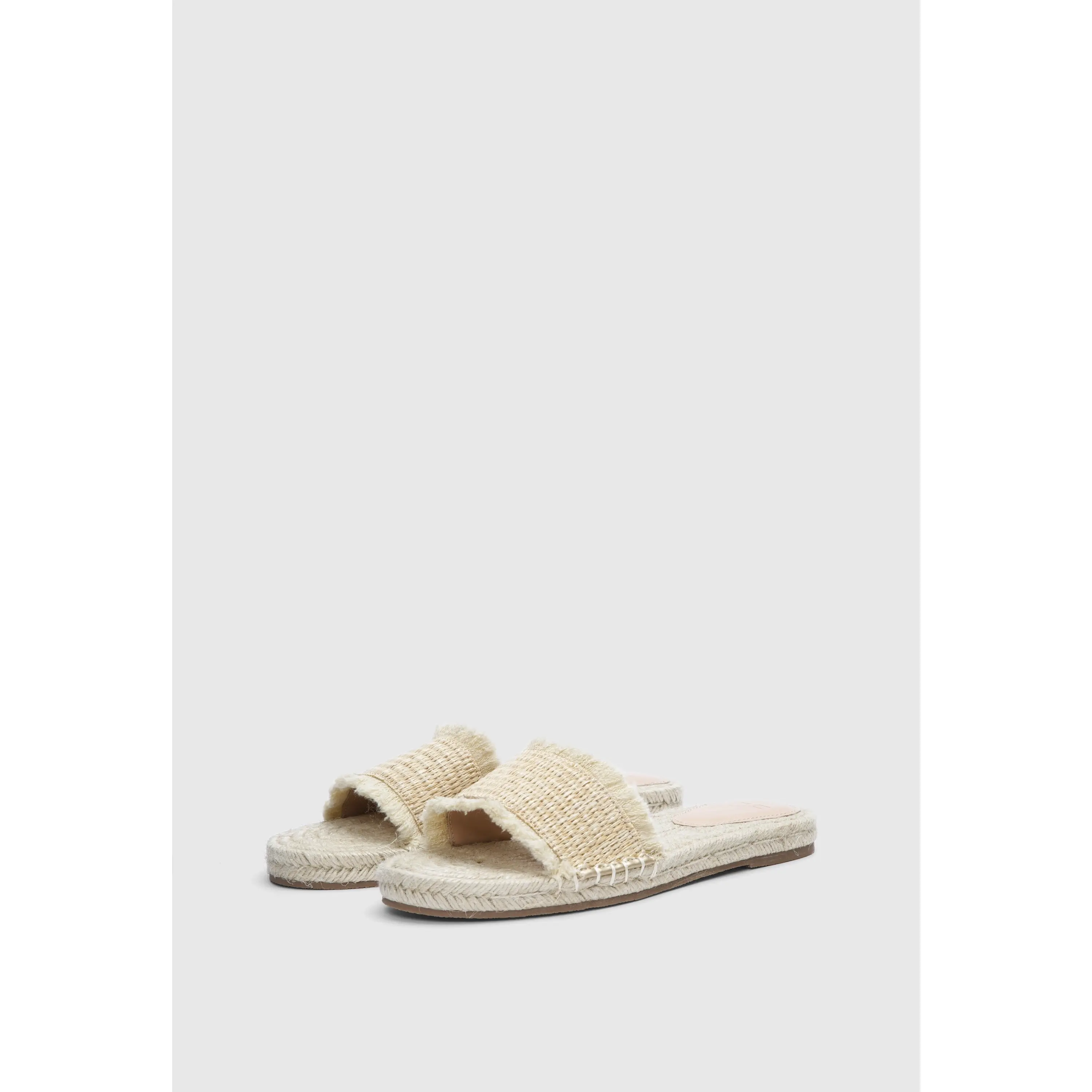 JUST FAB Women's Raffia Slide Sandals, Natural Woven Fringe Flat Slides with Cushioned Footbed, Boho Straw Espadrille Slip-On Summer Sandals for Beach, Vacation & Everyday Wear