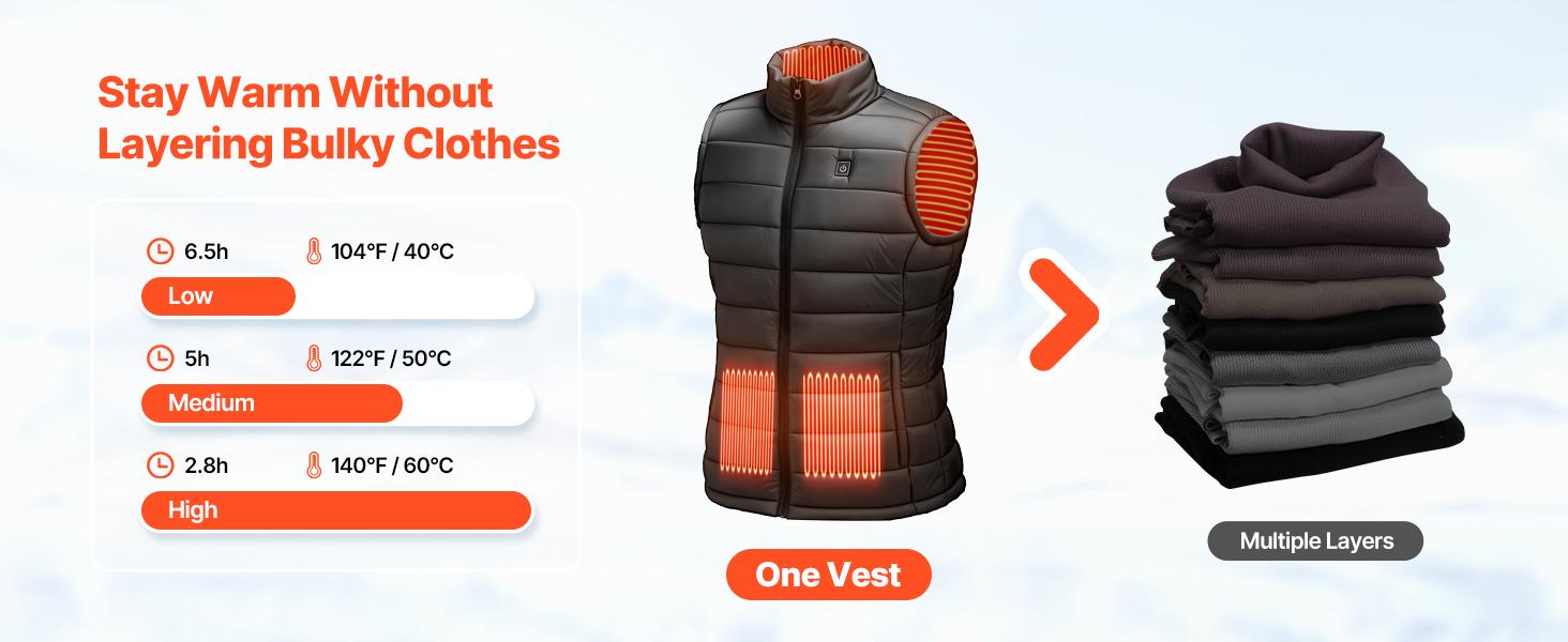 VEVOR Mens Thermal Soft Heated Male Vest, 16000 mAh Battery Pack, 8 Heating Zones, Lightweight Rechargeable Winter Menswear, 3 Levels, for Outdoor Hiking Camping, Size L
