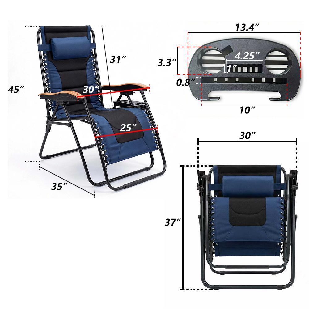 Oversized Padded Zero Gravity Chair, Foldable Patio Recliner, 30" Wide Seat Anti Gravity Lounger with Cup Holder, Support 400 LBS