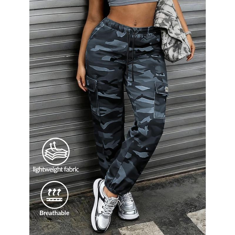 Women's Fashionable Camouflage Printed Work Pants, Adjustable Drawstring Elastic Waist Circumference, Multi Side Work Bag, Lightweight Breathable Material, Suitable for Urban Street Life Fashionable Pants