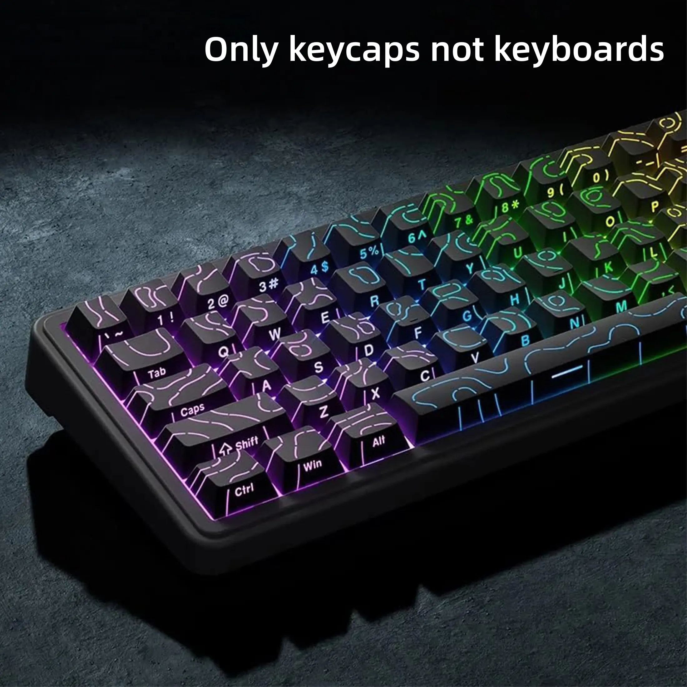 Topographic Contour Lines Theme Keycaps 4.0 Version Shine Through, 97 Keys PBT Cherry Profile Side Print Backlit Keycap Set for MX Gamer Mechanical Keyboard