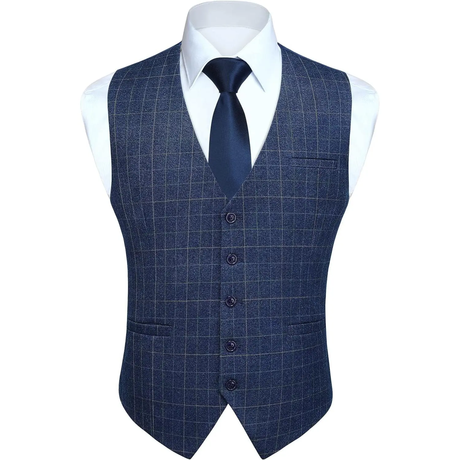 Men's Plaid & Solid Slim Fit Suit Vest Formal Business Waistcoat Tuxedo V-Neck Wedding VestGift